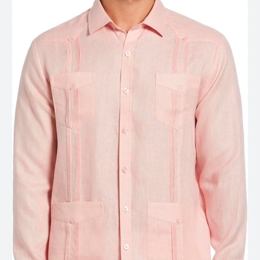 VTG Givenchy Monsieur Guayabera Cuban Dress Shirt 100% Linen | Size L